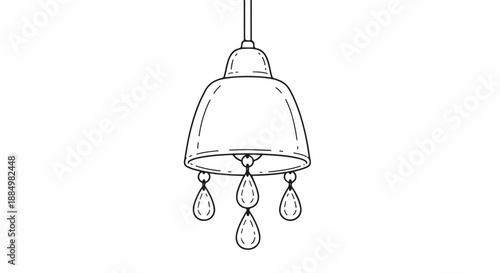 Line drawing of a hanging lamp with three teardrop-shaped crystals dangling from its shade against a white background.