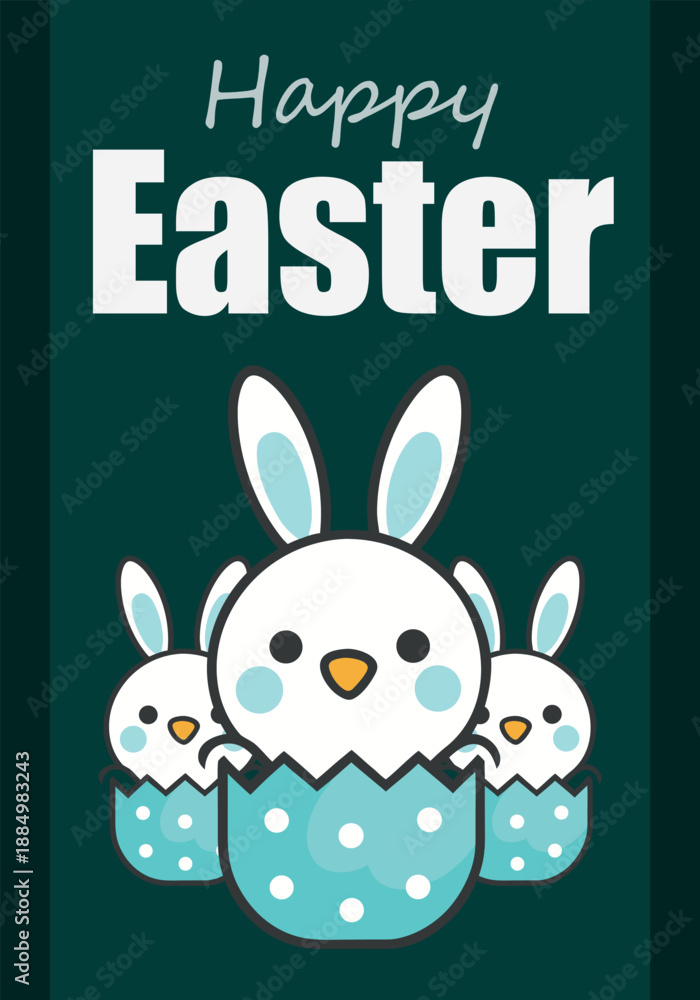 Fototapeta premium Happy easter greeting with cute bunnies hatching from polka dot eggs