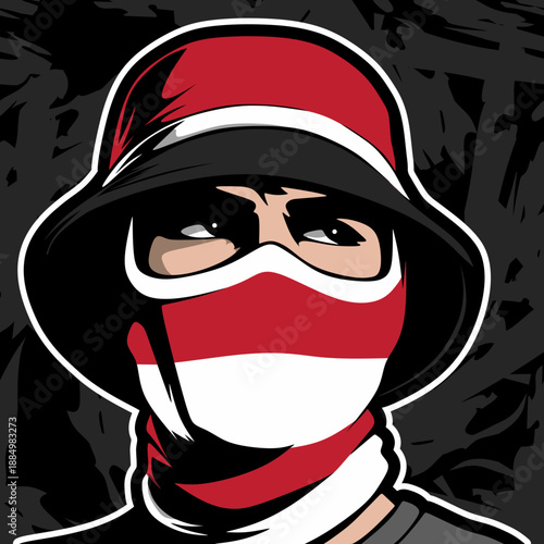 portrait of a casual ultras football in a hat with abstrack background