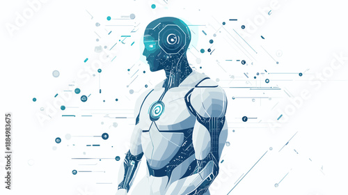 Futuristic Robot Illustration with Circuit Design.