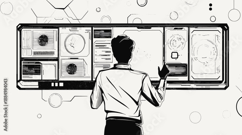 Man Interacting with Large Digital Display.