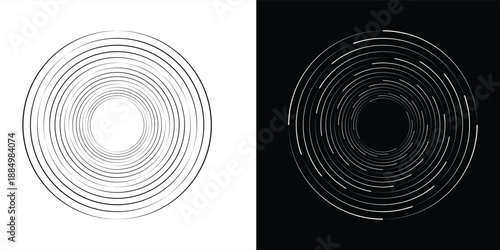 Abstract background with lines in circle. Art design spiral as logo or icon. A black figure on a white background and an equally white figure on the black side.