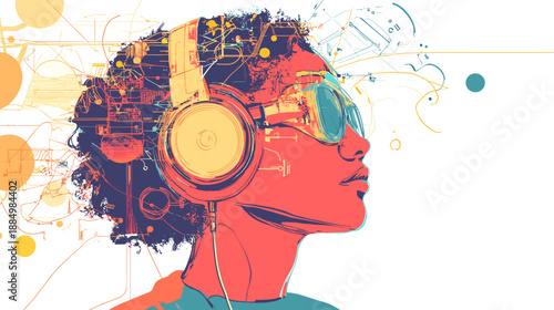 Person wearing headphones and sunglasses profile.