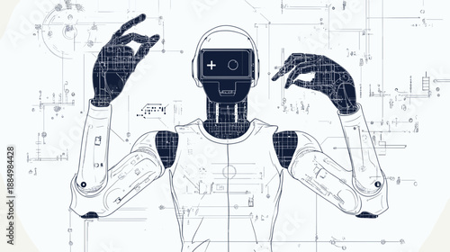 Robot Blueprint Technical Drawing Illustration.