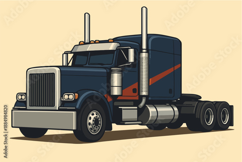Black Semi Truck Tractor Unit for Long Haul Transportation Illustration