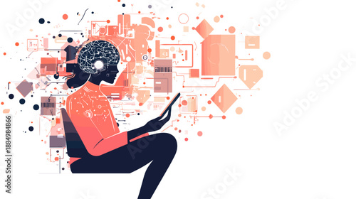 Woman with Virtual Reality Headset Interacting.