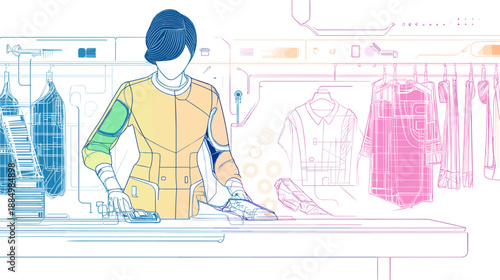 Woman Working in Clothing Store Illustration.