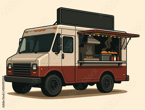 Food Truck with Open Counter Street Food Illustration