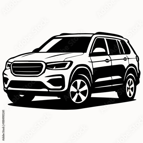 SUV Vehicle Line Art Black and White Illustration