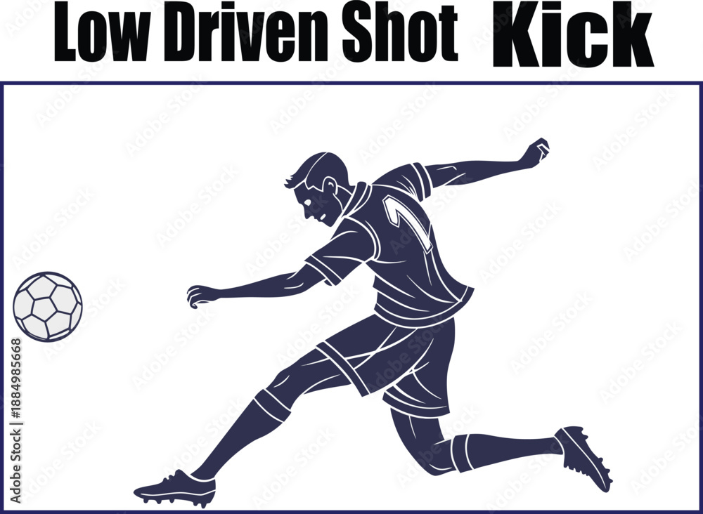Fototapeta premium Soccer Player Low Driven Shot Silhouette – Isolated Vector