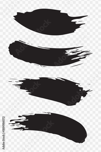 Set of vector black brush strokes for ink paint, grunge design element, mud banner, watercolor design, dirty texture. Isolated brush strokes on transparent background