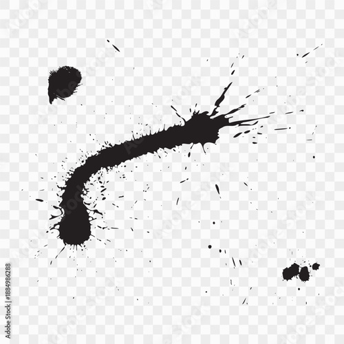 Vector black ink brush blots, grunge design element, mud banner, watercolor design, dirty texture. Isolated brush strokes on transparent background