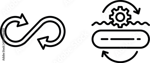 Simple line icons representing infinite loop and process