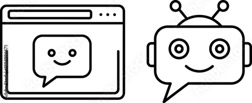 Chatbot interface and browser window with smiling robot