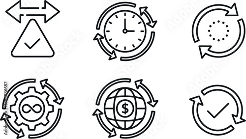 Set of modern minimalist icons representing various concepts