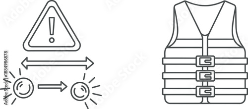 Warning sign and life jacket illustration on white background