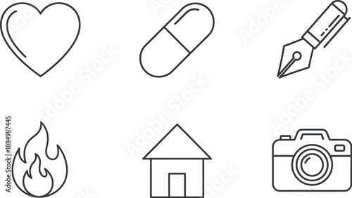 Collection of simple line icons for various concepts