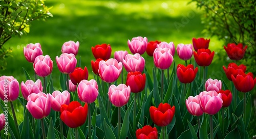 Crimson and Blush: A Tulip Garden in Spring Bloom
