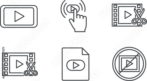 Video editing icons set for multimedia applications