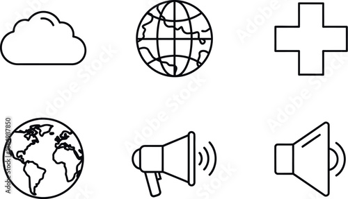 Set of simple line icons for global communication