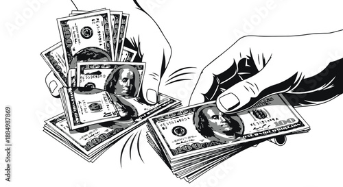Hands exchanging stacks of dollar bills