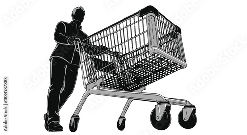 Person pushing an empty shopping cart