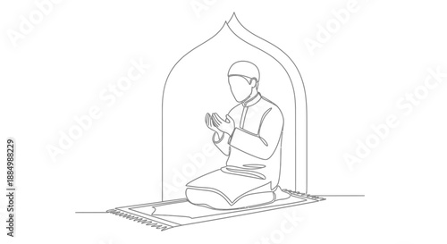 Man praying in mosque with hands clasped in devotion