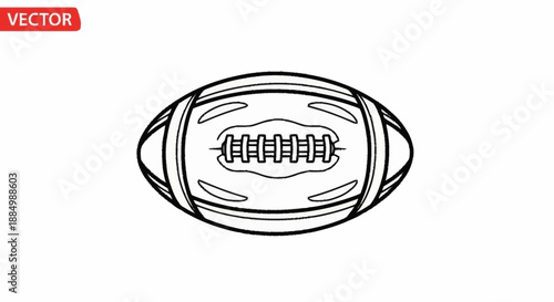 Illustration of an American football viewed from the front, showcasing its laces and textured surface