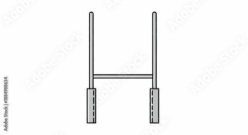 Simple line drawing of a minimalist metal frame or structure with cylindrical feet illustrated in a clean and modern style.