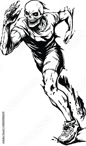 Dynamic Skeleton Runner Sprinting in Athletic Motion Illustration black and white