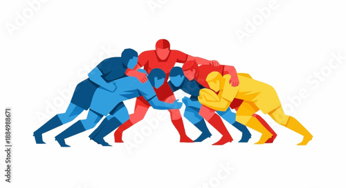 Rugby players in action, tackling each other on the field, a dynamic illustration of sports competition