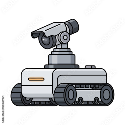 Industrial robot vector illustration on a tracked vehicle with camera surveillance equipment