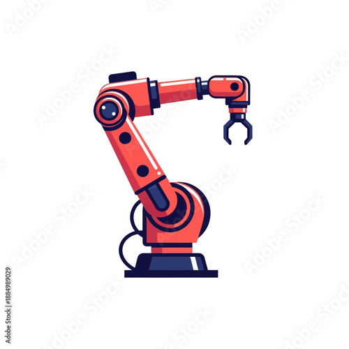Industrial robot arm vector illustration in a factory environment viewed from the side