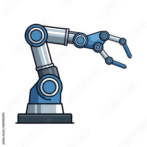 Industrial robot arm in action vector illustration on a manufacturing setup