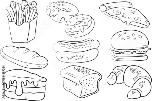 hand drawn food icons set