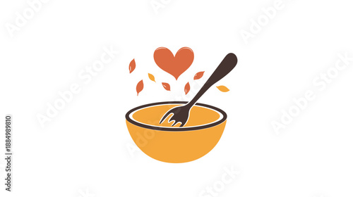 Bowl of Food with Fork and Heart.