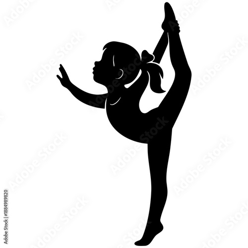 Graceful gymnastics girl performing split, showcasing flexibility and strength in dynamic pose