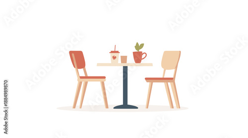 Cafe Table with Chairs and Drinks.