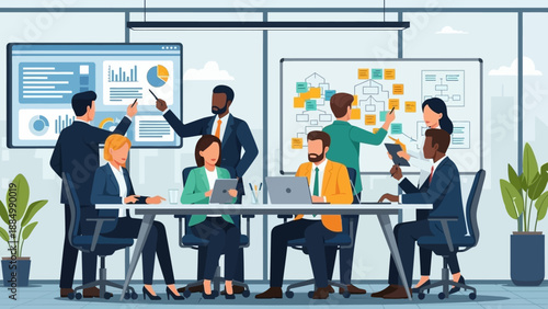 Business Team Meeting in Modern Office Space.