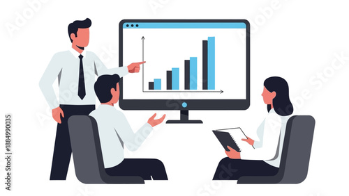 Business Team Analyzing Data on Computer Screen.