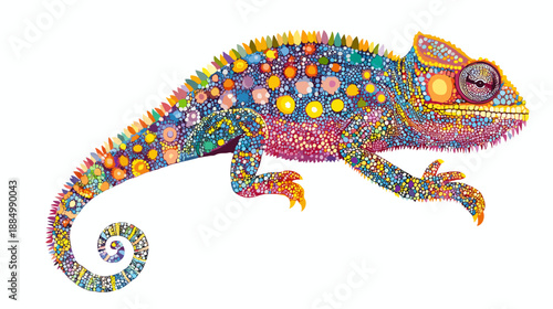 Colorful Chameleon Illustration with Vibrant Patterns.