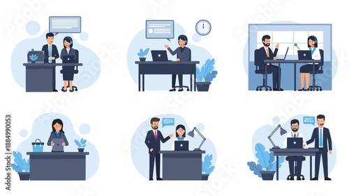 Business People Working at Desks with Computers.