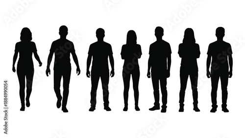 Silhouettes of diverse individuals isolated on white background, Vector