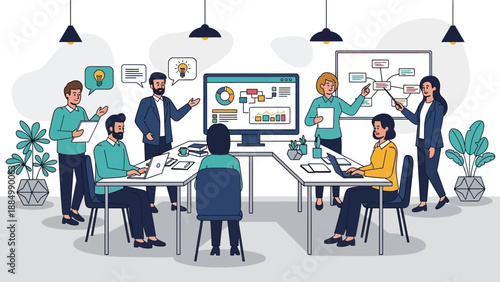 Team Collaboration Meeting Office Environment Scene.