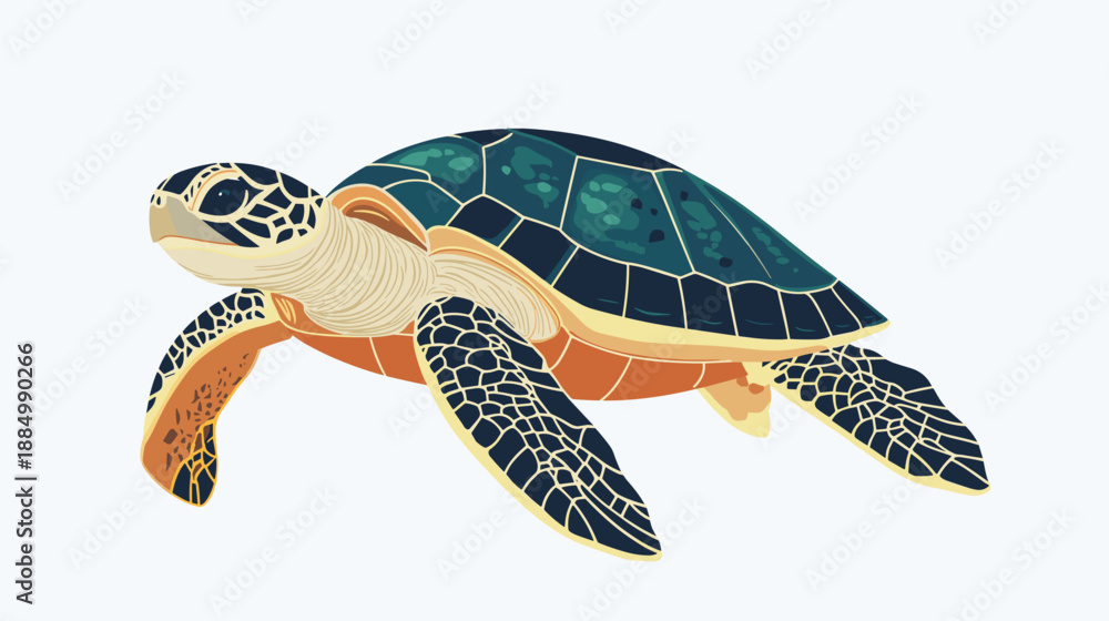 Obraz premium Sea Turtle Swimming in Water Illustration.