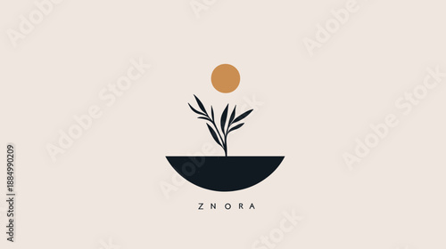 Minimalist Plant Illustration in Black Pot.
