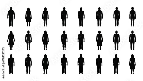 Silhouettes of diverse figures isolated on white background, Vector