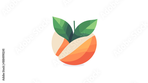 Peach Fruit with Green Leaves Illustration.