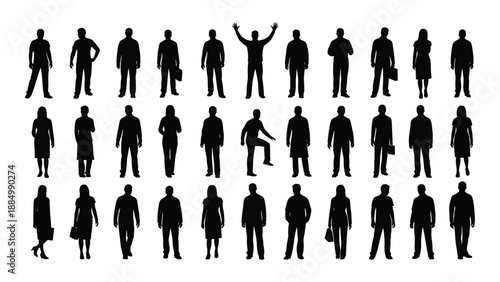 Silhouettes of various people isolated on white background, Vector
