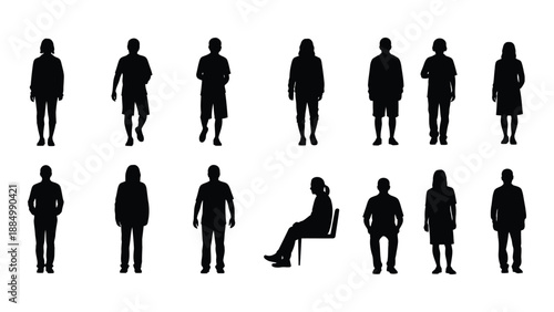 Silhouettes of various people isolated on white background, Vector